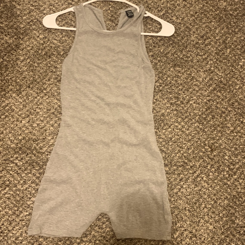 Cotton heather grey biker short body suit
